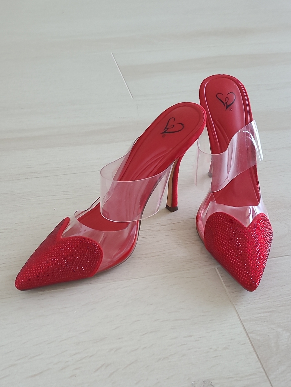 Red Crystal Heart Shape Toe Heels
